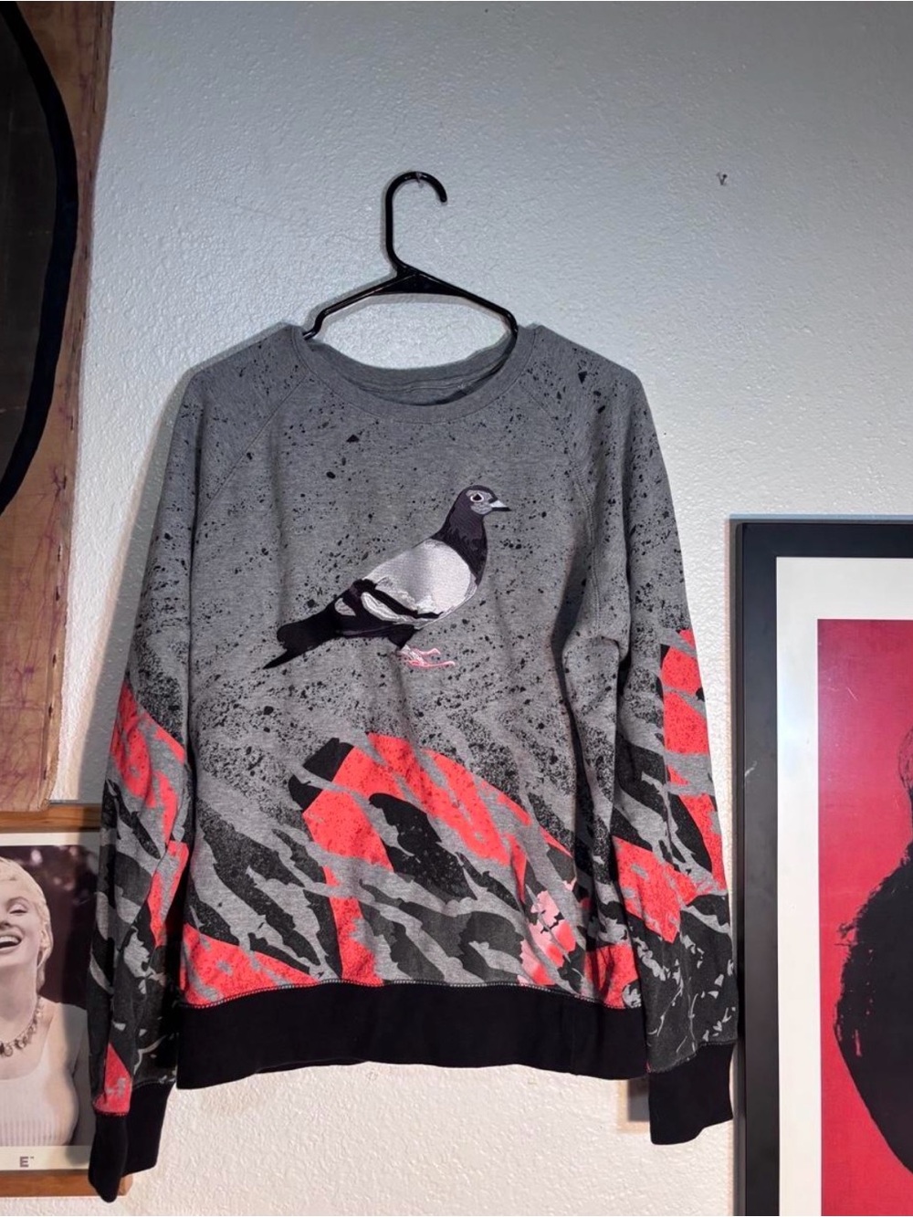 Staple Gray Crewneck Sweater with Coral and Black Graphic